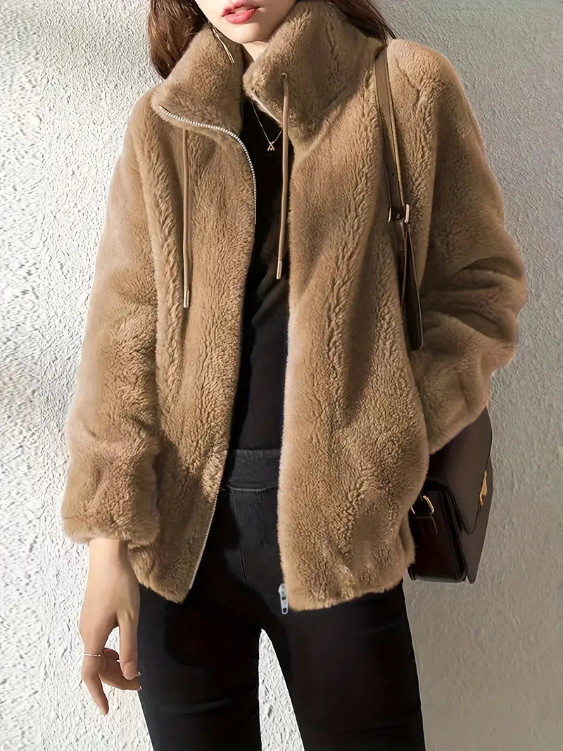 Variant image for Damen-Mantel Teddy mit Schnürung Polyester Lässiges Zip-Design-6