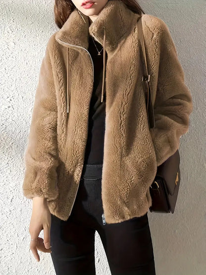 Variant image for Damen-Mantel Teddy mit Schnürung Polyester Lässiges Zip-Design-6