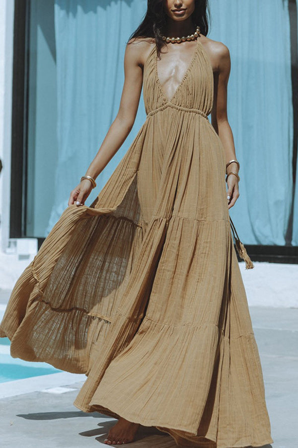 Variant image for Damen-Maxikleid, rückenfrei Leinenmischung, für Sommer-3