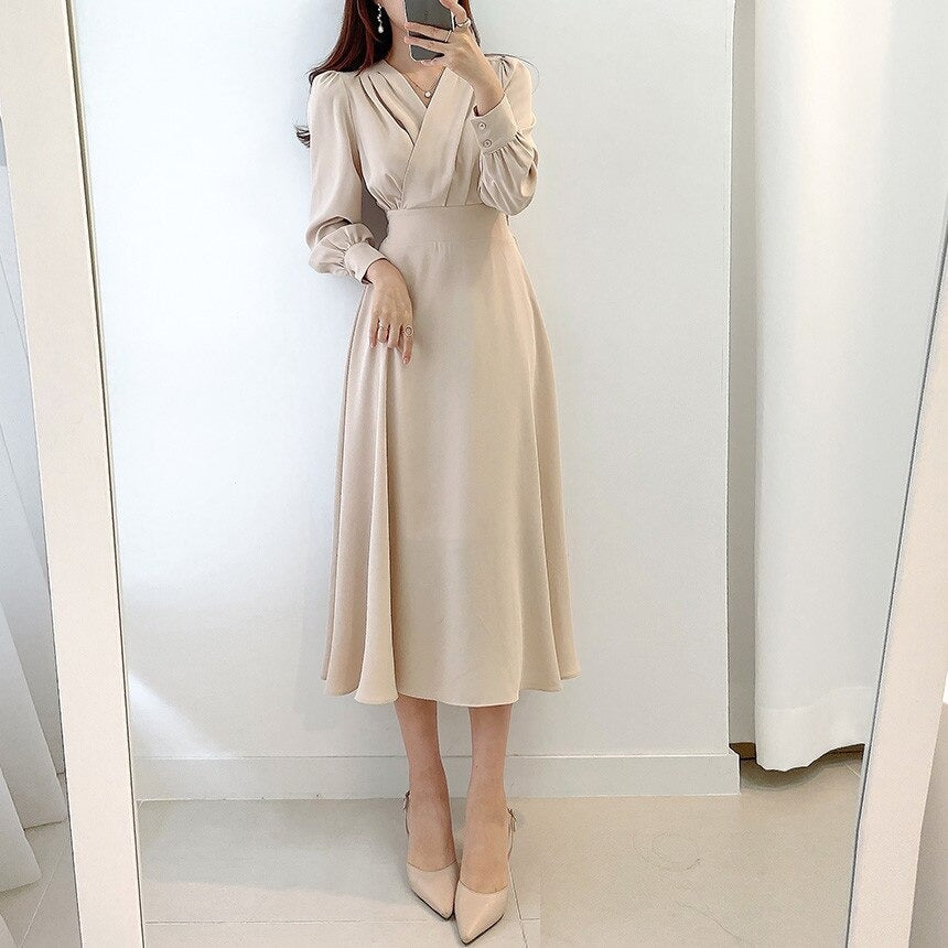 Damen-A-Linien-Kleid, Puffärmel, Polyester-4