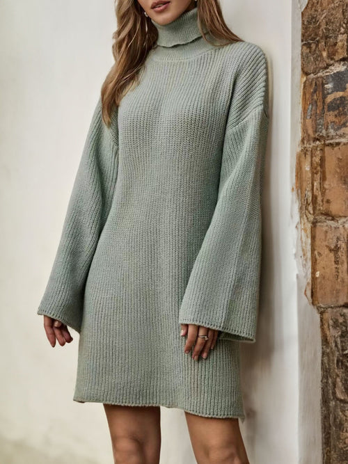 Damen-Rollkragen-Kleid, leichter Stoff, eleganter Herbststil-1