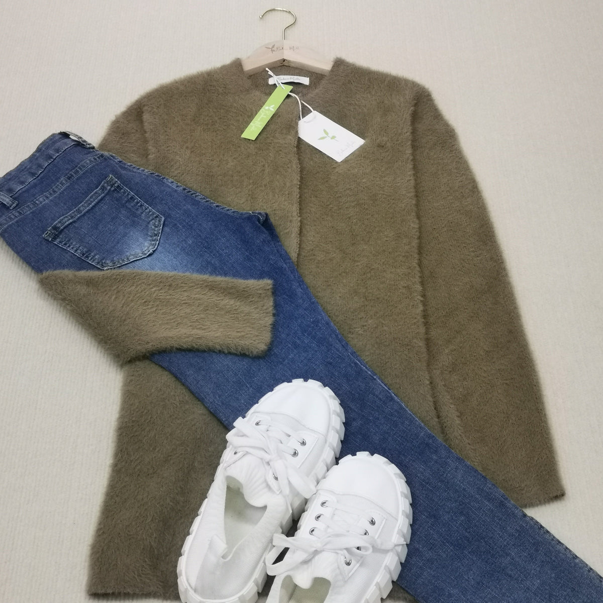 Damen-Lange Strickjacke, Cardigan, aus Kaffee, Farbe, Hochwertiges Material-5