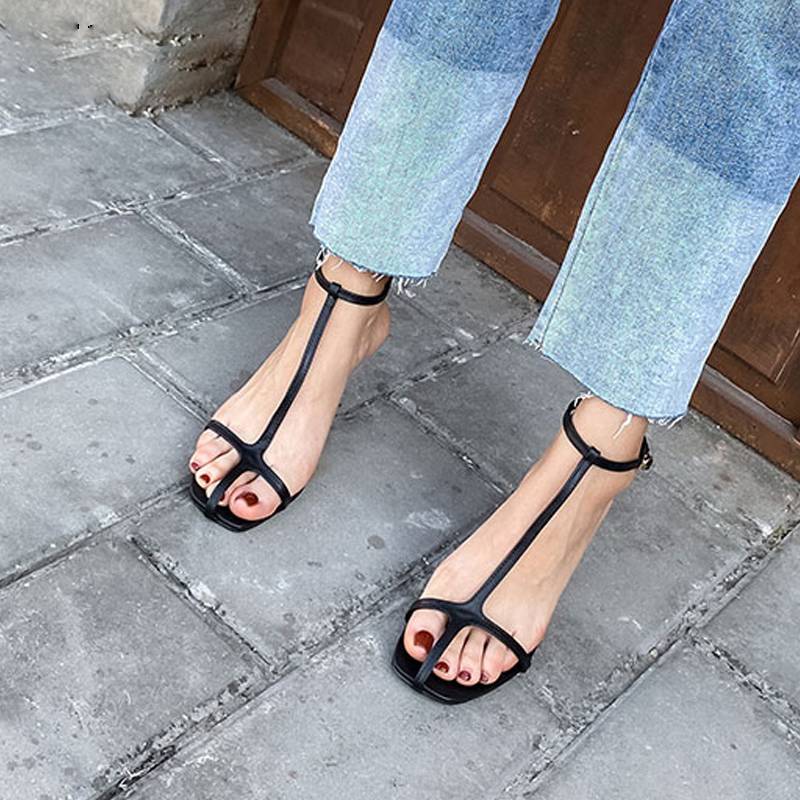 Damen-Gladiator-Sandalen aus PU-Leder mit hohem Absatz 5-8 cm-3