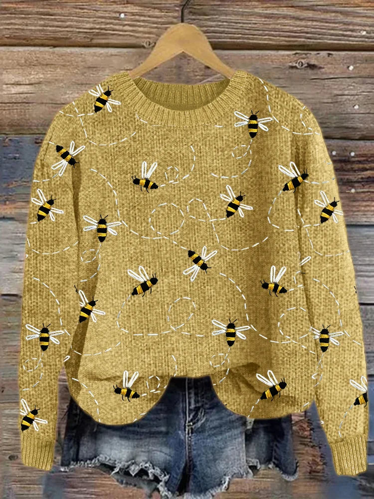 Damen-Strickpullover, mit bestickten Bienen, aus weichem Material-1