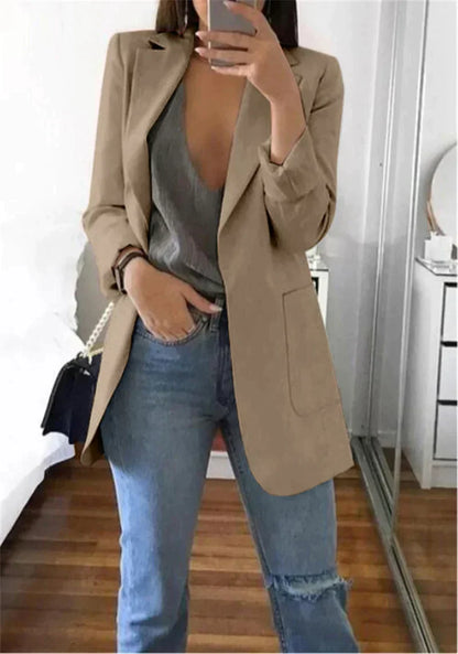Damen-Blazer, maßgeschneiderter moderner Stil, Baumwolle, Polyester-4