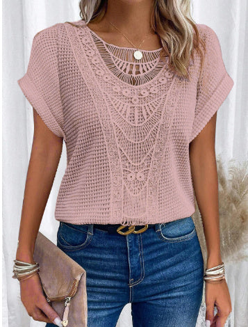 Damen-T-Shirt, Spitzendetails, Baumwollmix, kurze Ärmel 6