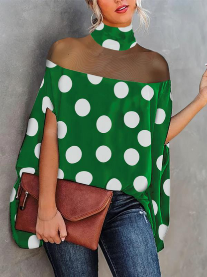 Damenbluse transparentes gepunktetes Batwing Polyester-2