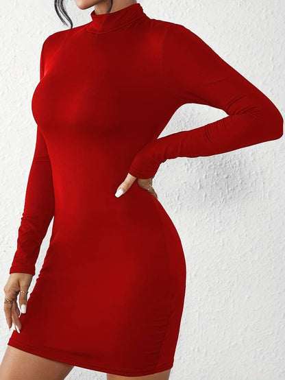 Damen-Kleid Bodycon Turtleneck Dehnbar Polyester-3