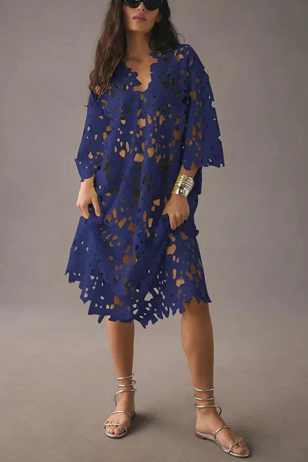 Damen-Midikleid, geblümt Spitze, leichtes Material-5