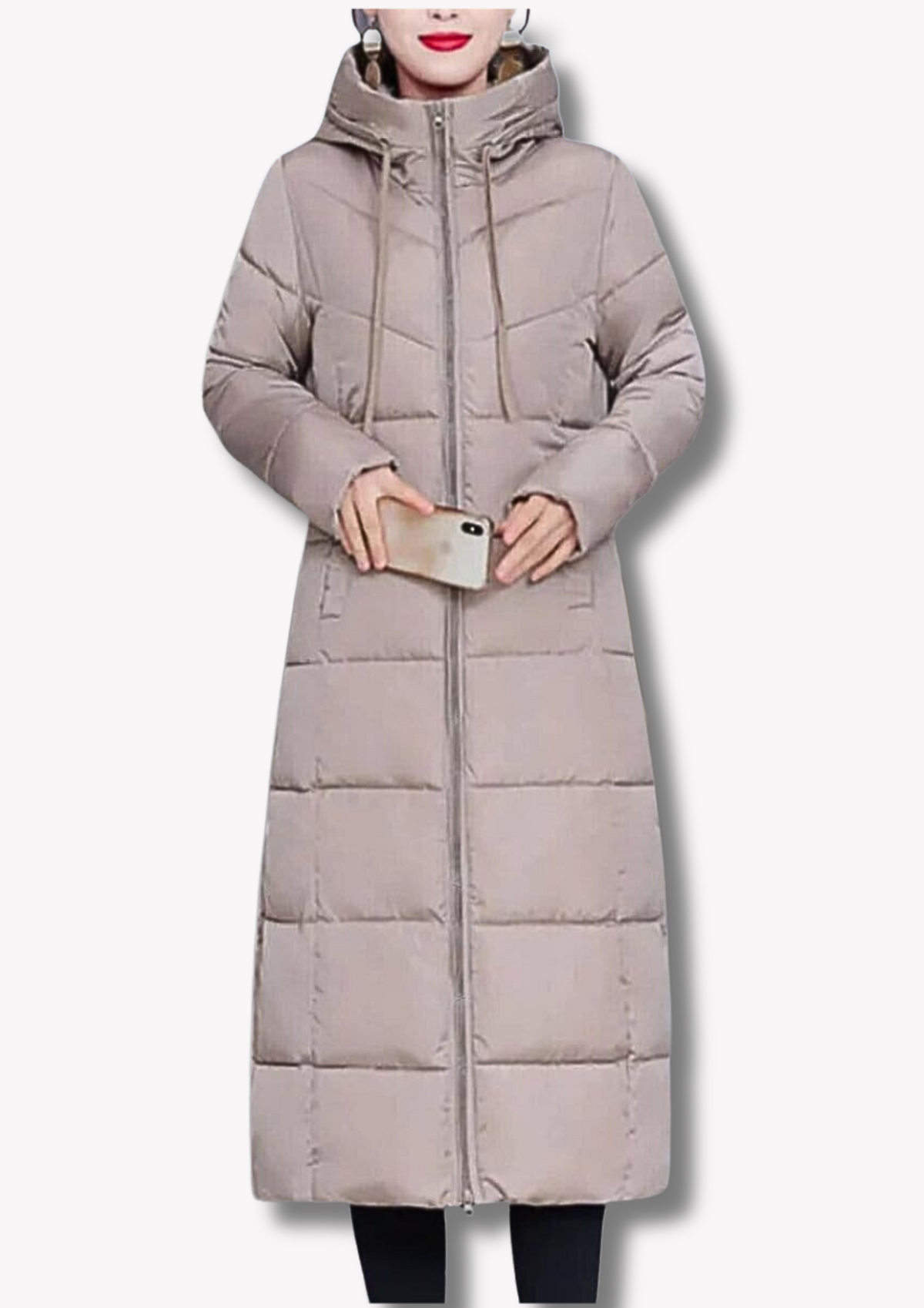 Damen-Mantel, lang, gesteppt, Polyester mit Kapuze-3