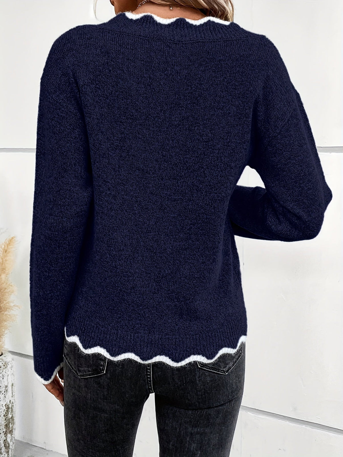 Damen-Strickpullover, V-Ausschnitt mit Rüschen, weich und atmungsaktivem Design-2