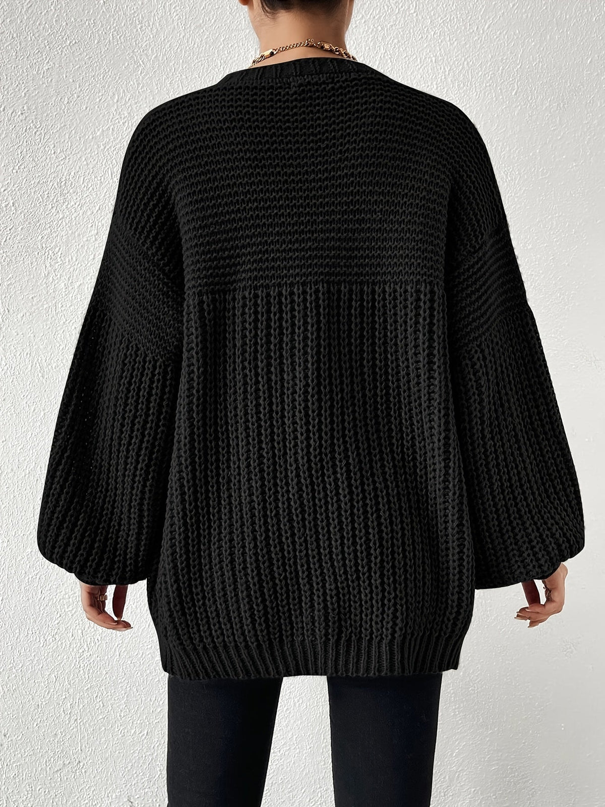 Lange Strickjacke Damen Grob gestrickt Drop-Shoulder Weiche Acrylmischung-4