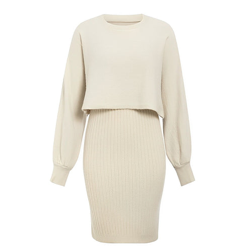 Damen-Kleid, mit Flügelärmel gestricktes Material elegant Laterne Ärmel 1