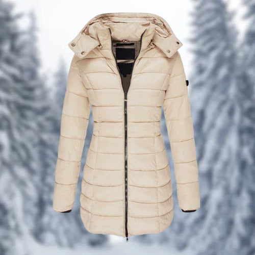 Langer Wintermantel Damen mit Abnehmbare Kapuze Polyester Elegantes Design-1