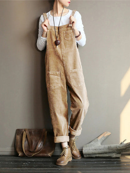Damen-Jumpsuit Weites Bein Samt Elegant Retro-Stil-4