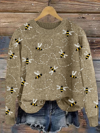 Damen-Strickpullover, mit bestickten Bienen, aus weichem Material-3