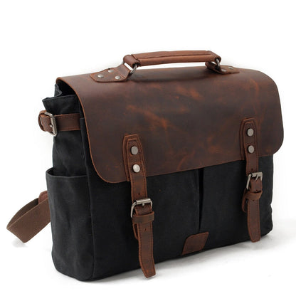 Unisex-Schultertasche, Vintage-inspiriert, gewachste Baumwolle und Leder-3