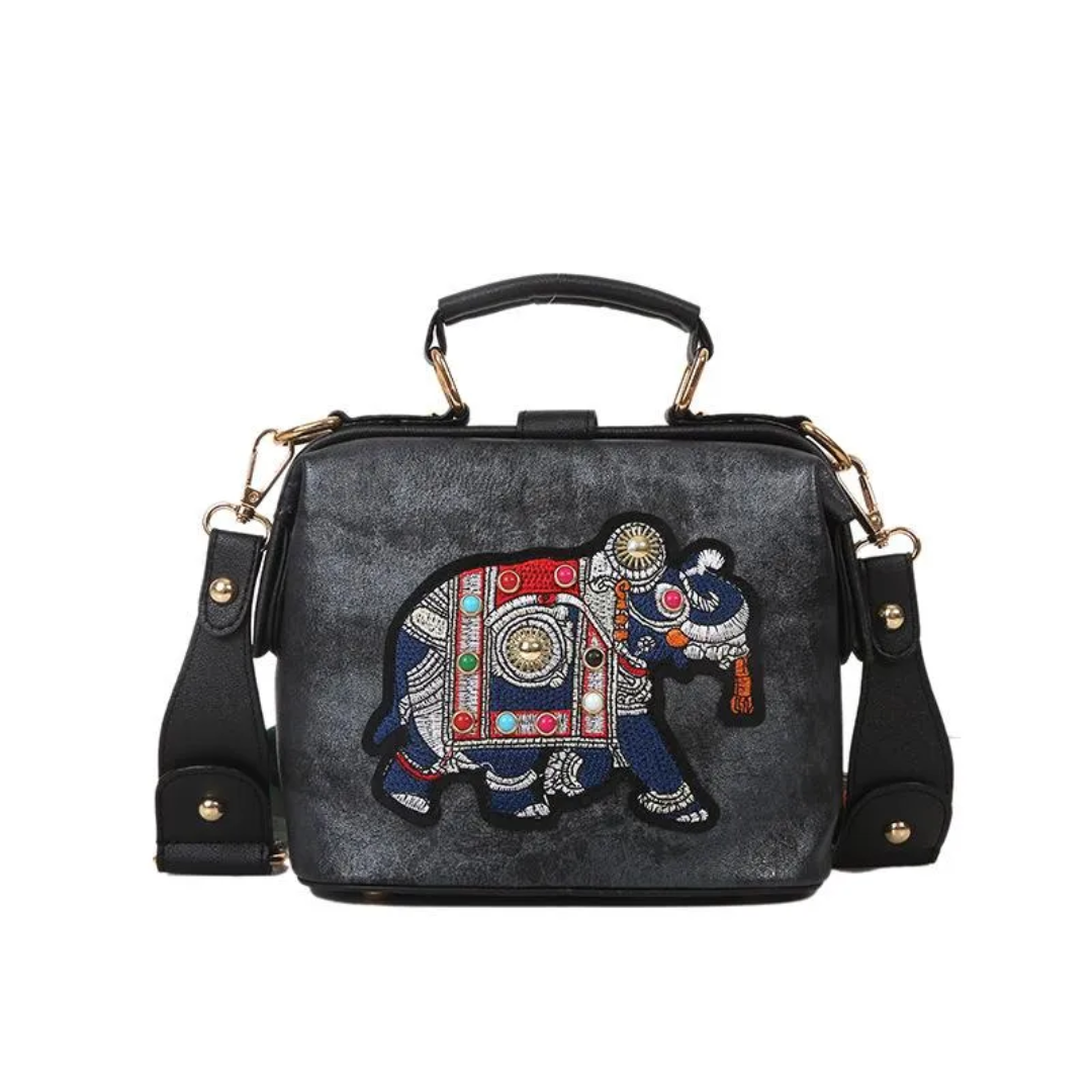 Damen-Crossbody-Tasche, einzigartiges Design, PU-Leder, mit bestickten Elefant-5