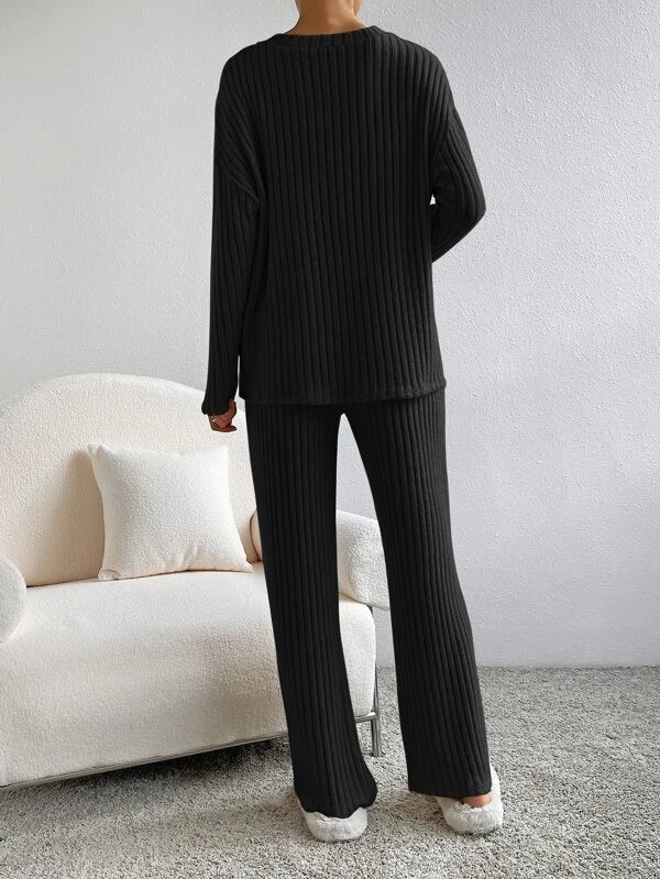 Damen Winter-Set Pullover und Hose Weiche Strickware-4