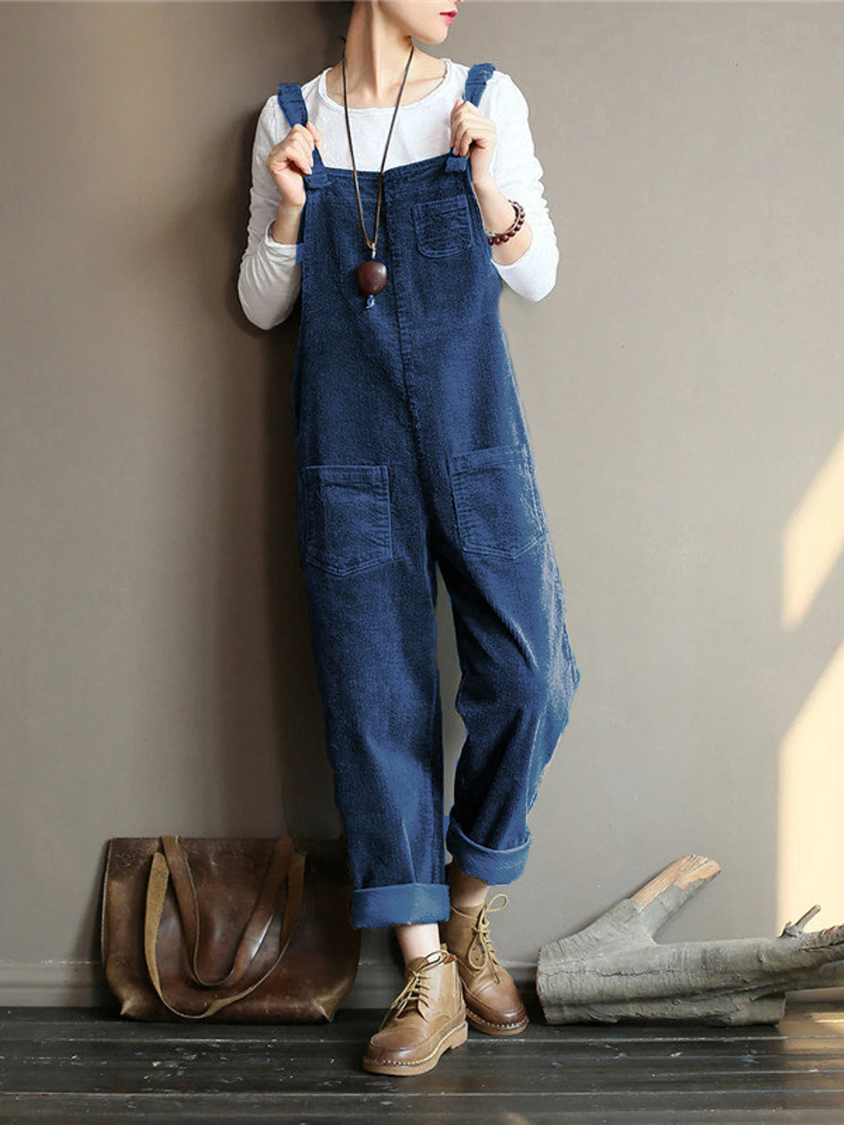 Damen-Jumpsuit Weites Bein Samt Elegant Retro-Stil-3