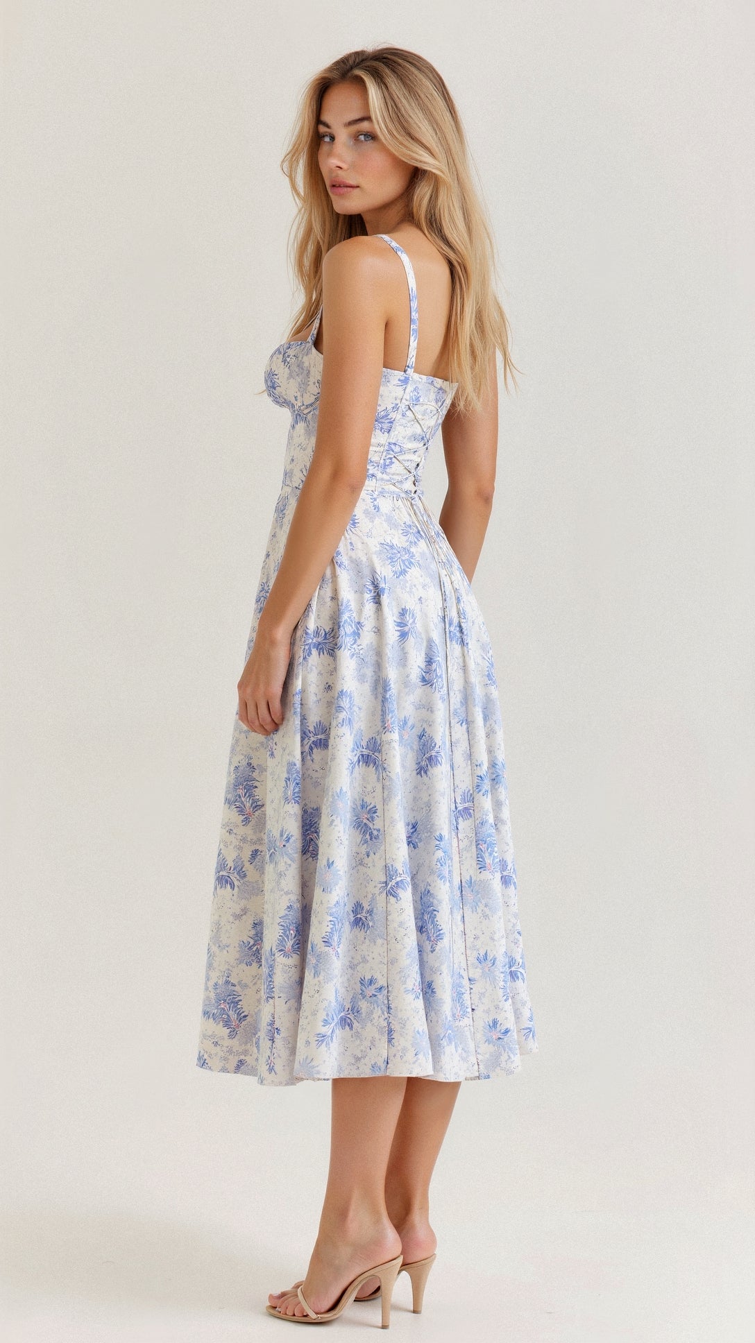 Damen-Taillenkleid mit schwingendem Rock aus leichtem Material-5