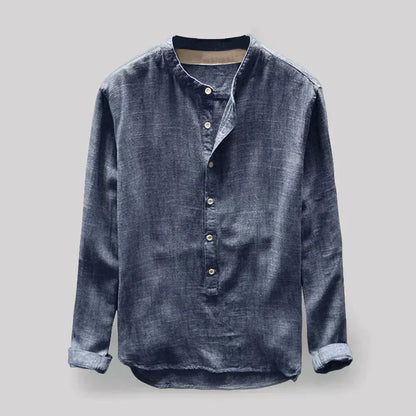 Herrenbluse Henley-Kragen Leinenmischung Schmale Passform 1