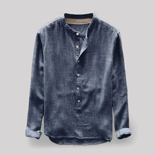 Herrenbluse Henley-Kragen Leinenmischung Schmale Passform 1