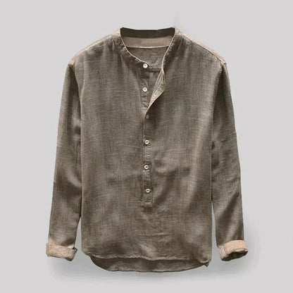 Herrenbluse Henley-Kragen Leinenmischung Schmale Passform 3
