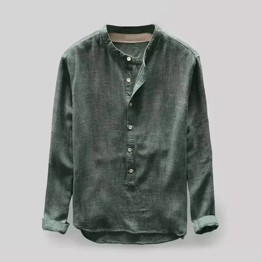 Herrenbluse Henley-Kragen Leinenmischung Schmale Passform 4