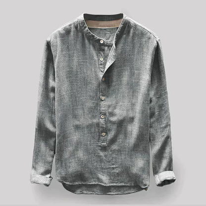 Herrenbluse Henley-Kragen Leinenmischung Schmale Passform 5