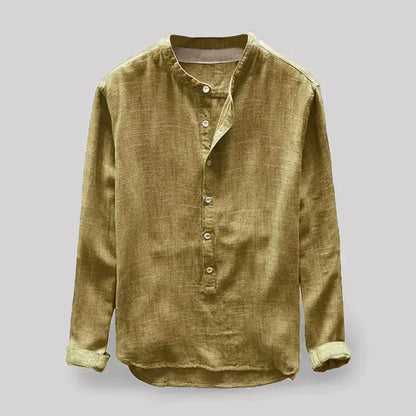 Herrenbluse Henley-Kragen Leinenmischung Schmale Passform 6