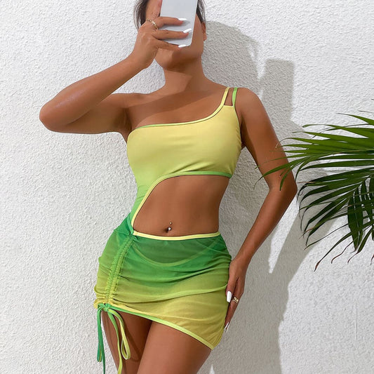 Badeanzug Damen Asymmetrisch mit Rock aus hochwertiger Synthetikfaser-1