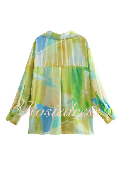 Damen Bluse Langarm Batik Baumwolle Polyester-3