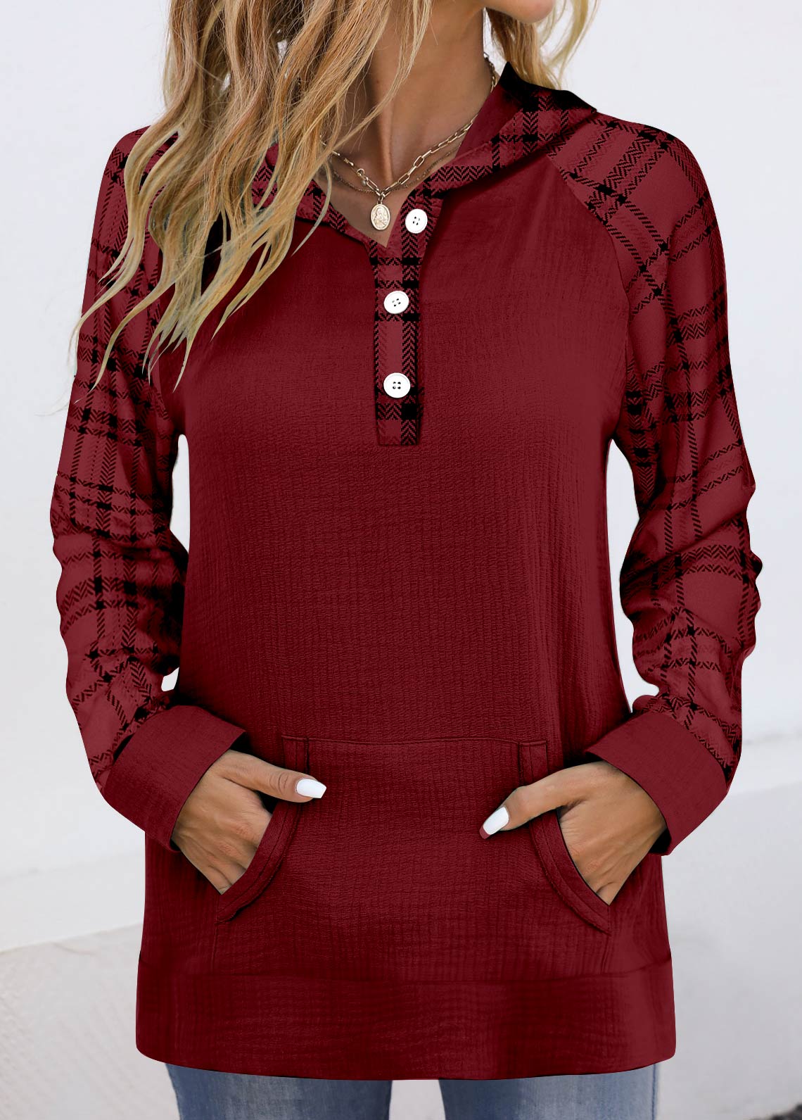 Damen-Kapuzenpullover, Karo, Patchwork, weiches Material-6