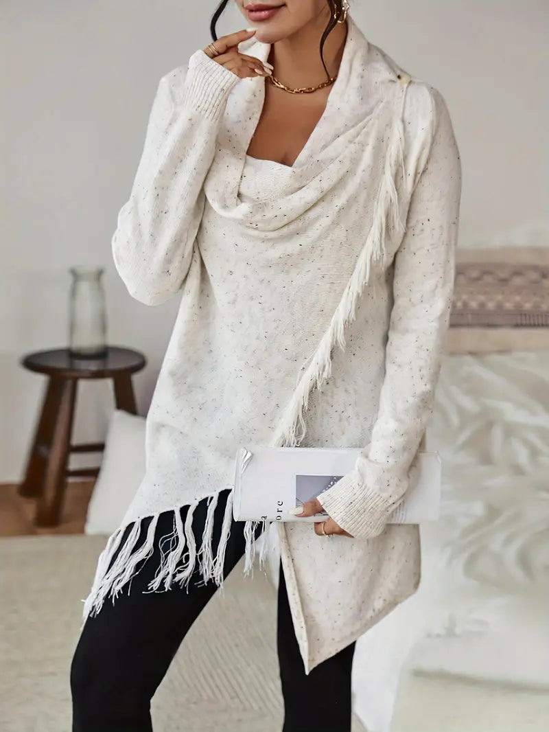 Damen-Strickpullover, mit Fransen, asymmetrischer Saum, weiches Material-2