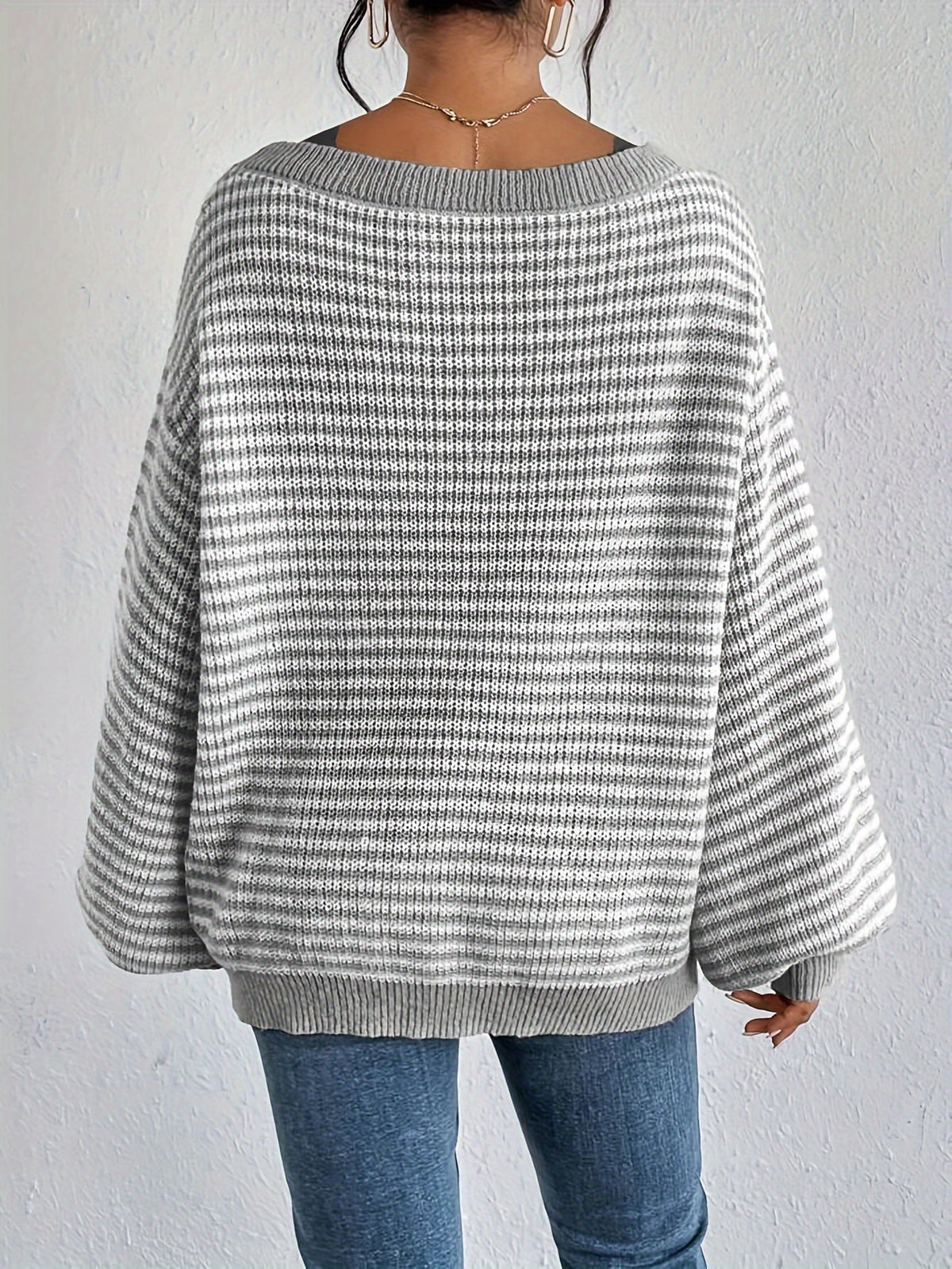 Damen-Oversize-Strickpullover, gestreift, Baumwolle-4