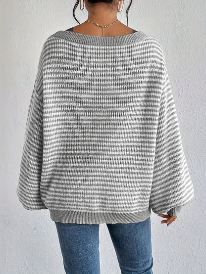 Damen-Oversize-Strickpullover, gestreift, Baumwolle-4