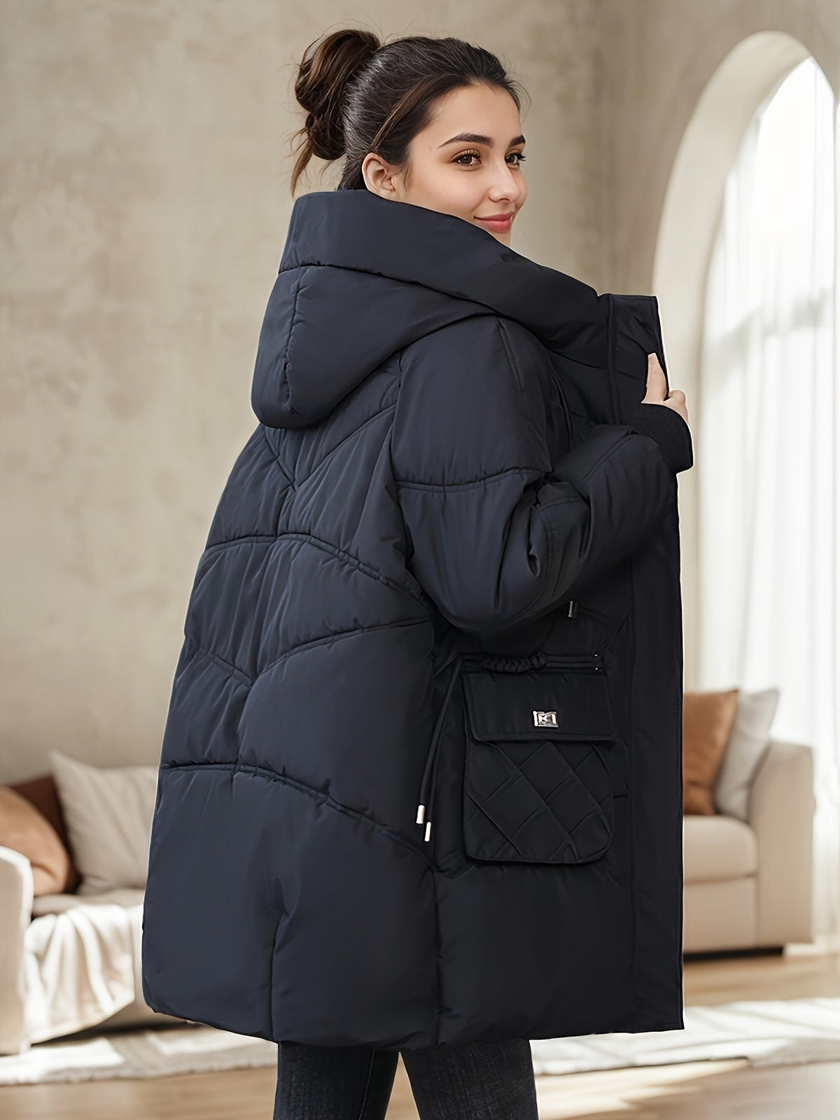 Winterjacke Damen Medium-Lang Gesteppt Polyester-4