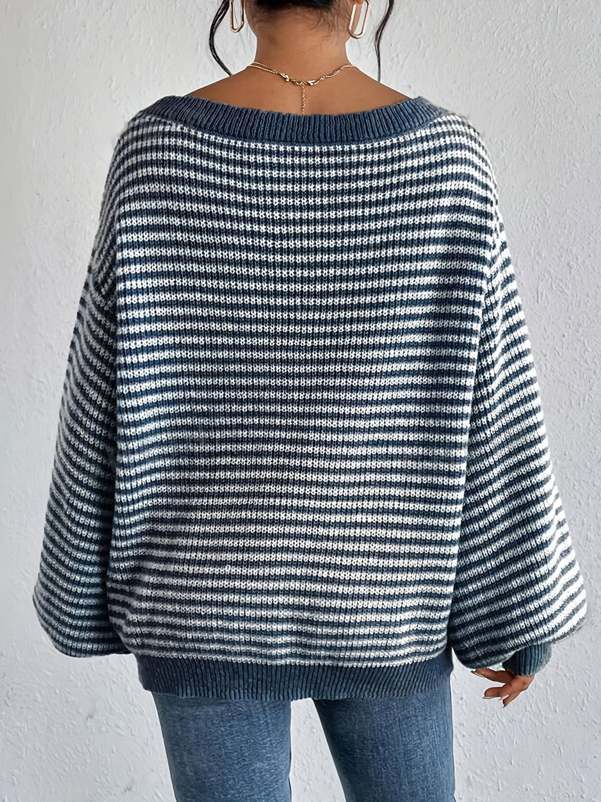 Damen-Oversize-Strickpullover, gestreift, Baumwolle-6