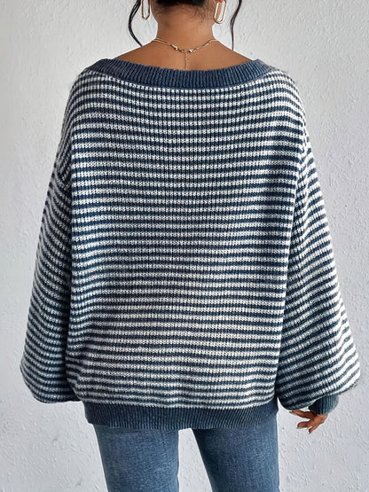 Damen-Oversize-Strickpullover, gestreift, Baumwolle-6