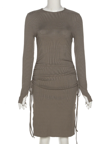 Damen-Minikleid, lässiger Stil, Polyester, mit dekorative Schnürung-2