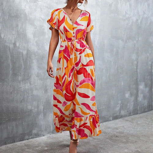 Langes Kleid Damen Leicht Gemustert Maxikleid für sommerliche Festlichkeiten-1