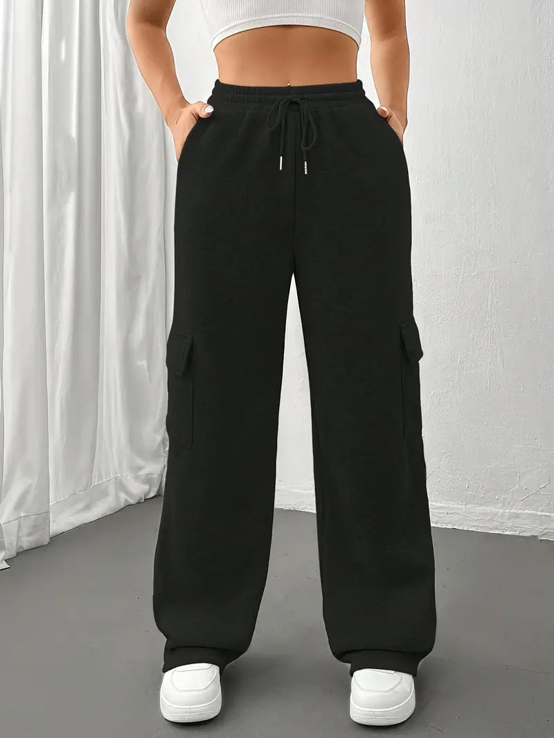 Damen-Jogginghose Gerades Bein mit Patentaschen Weicher Stoffmix-3