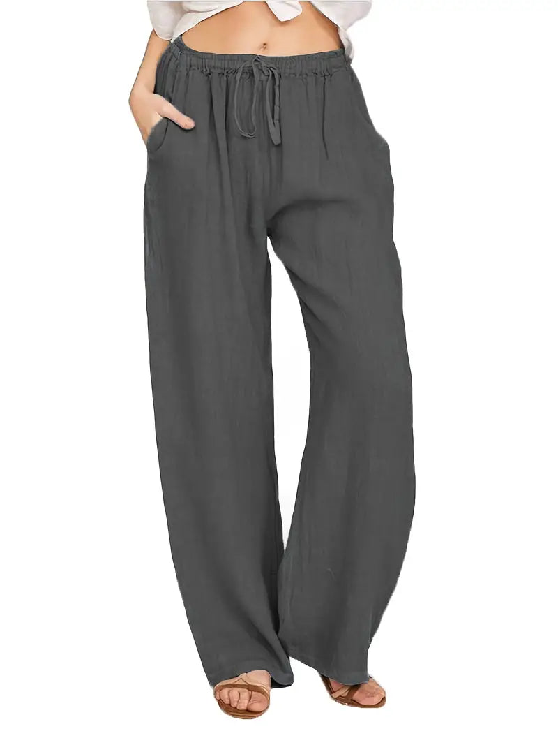Damen-Hose, weites Bein, verstellbare Taille, Polyester 14