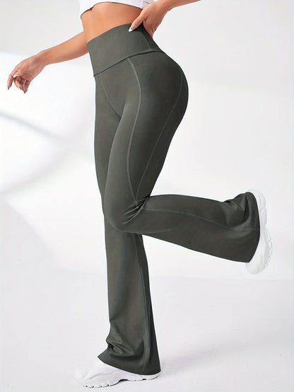 Damen Yogahose Hohe Taille Stretch Flared Atmungsaktiver Stoff-5