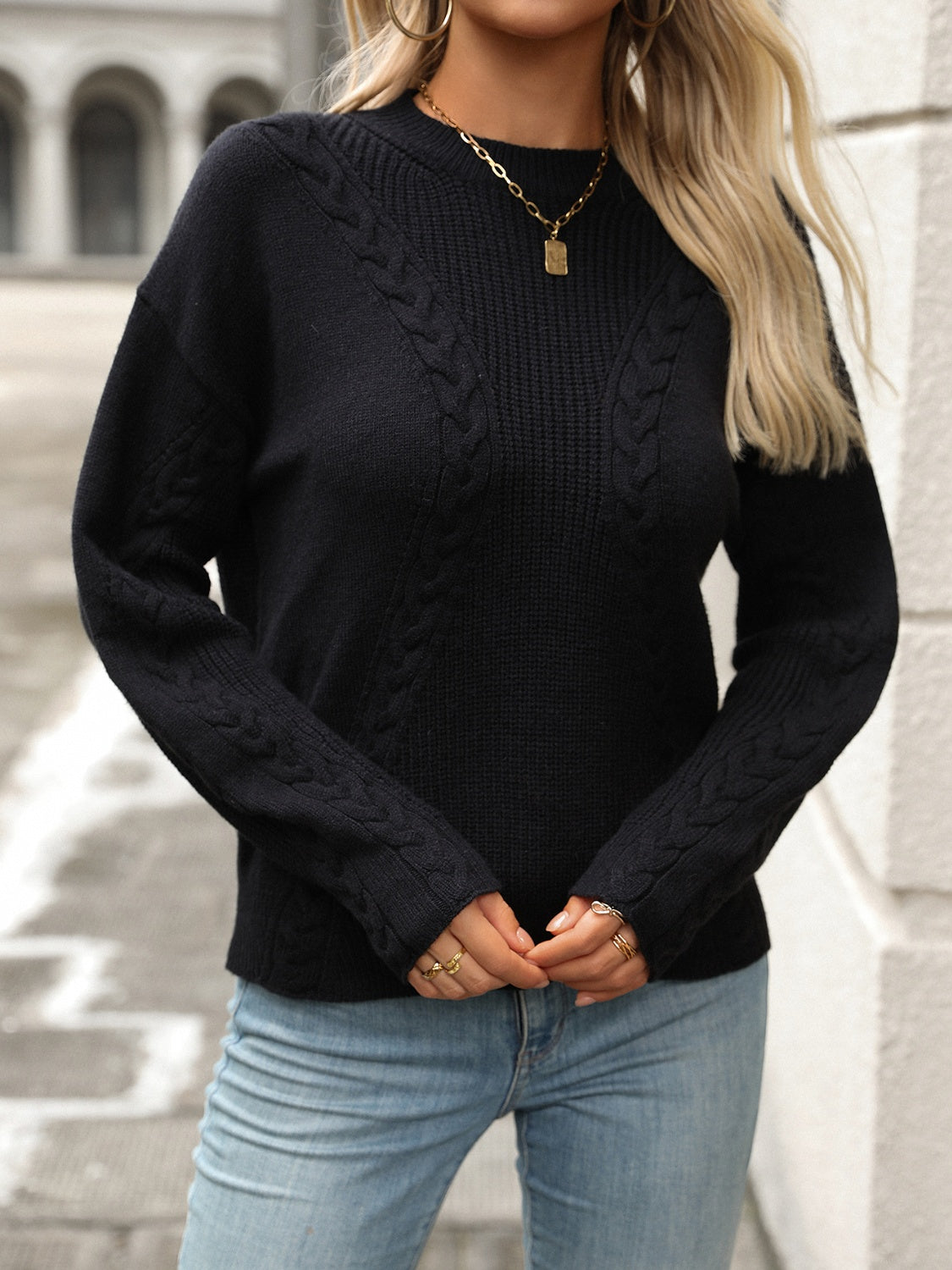 Variant image for Damen-Strickpullover, Zopfstrick, runder Ausschnitt, weiches Mischgewebe-13