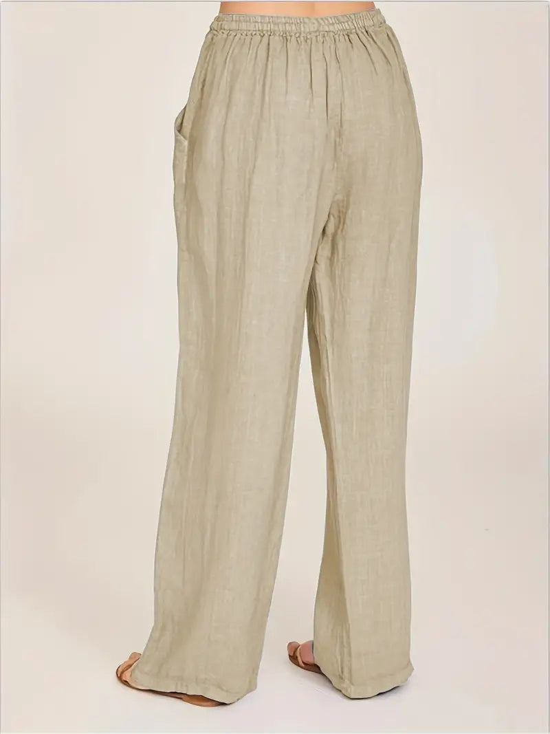 Damen-Hose, weites Bein, verstellbare Taille, Polyester 6