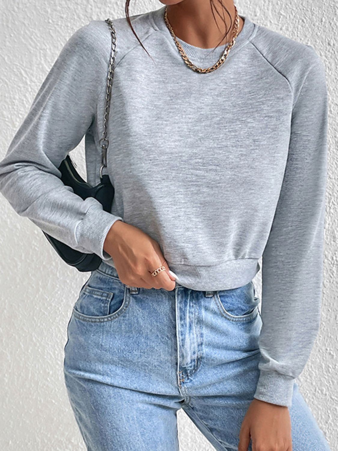 Damen-Pullover, kurz, Raglanärmel, weicher Mischstoff, Winter, Streetwear-4