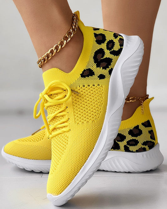 Damen Sneakers Leoparden Spitze Atmungsaktive Stoffe 1