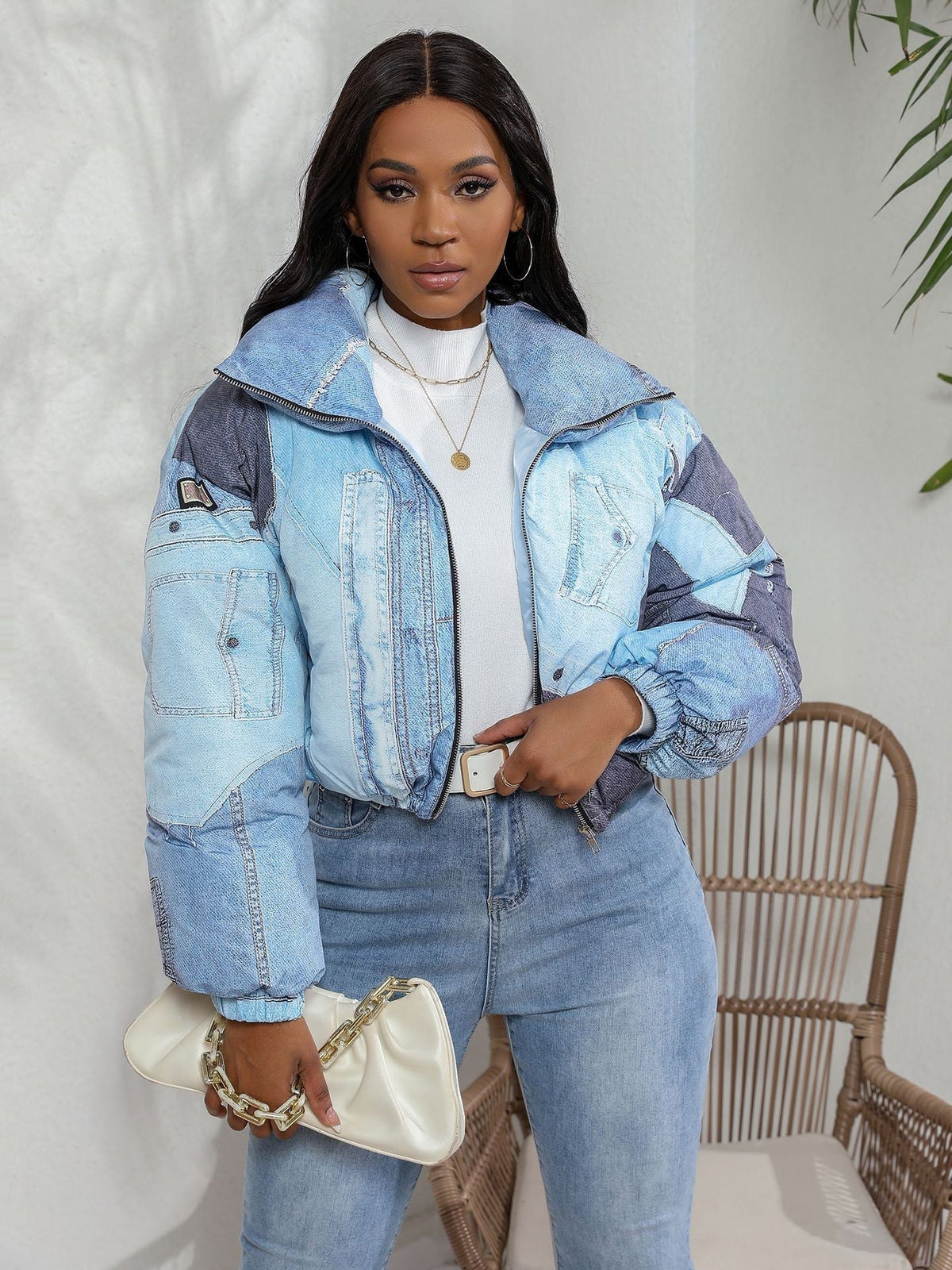 Damenjacke Denim mit Druck und Baumwolle-5